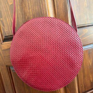 GORGEOUS RICH RED 11-1/2" ROUND LEATHER BAG (MADE TO MEASURE IN ITALY)